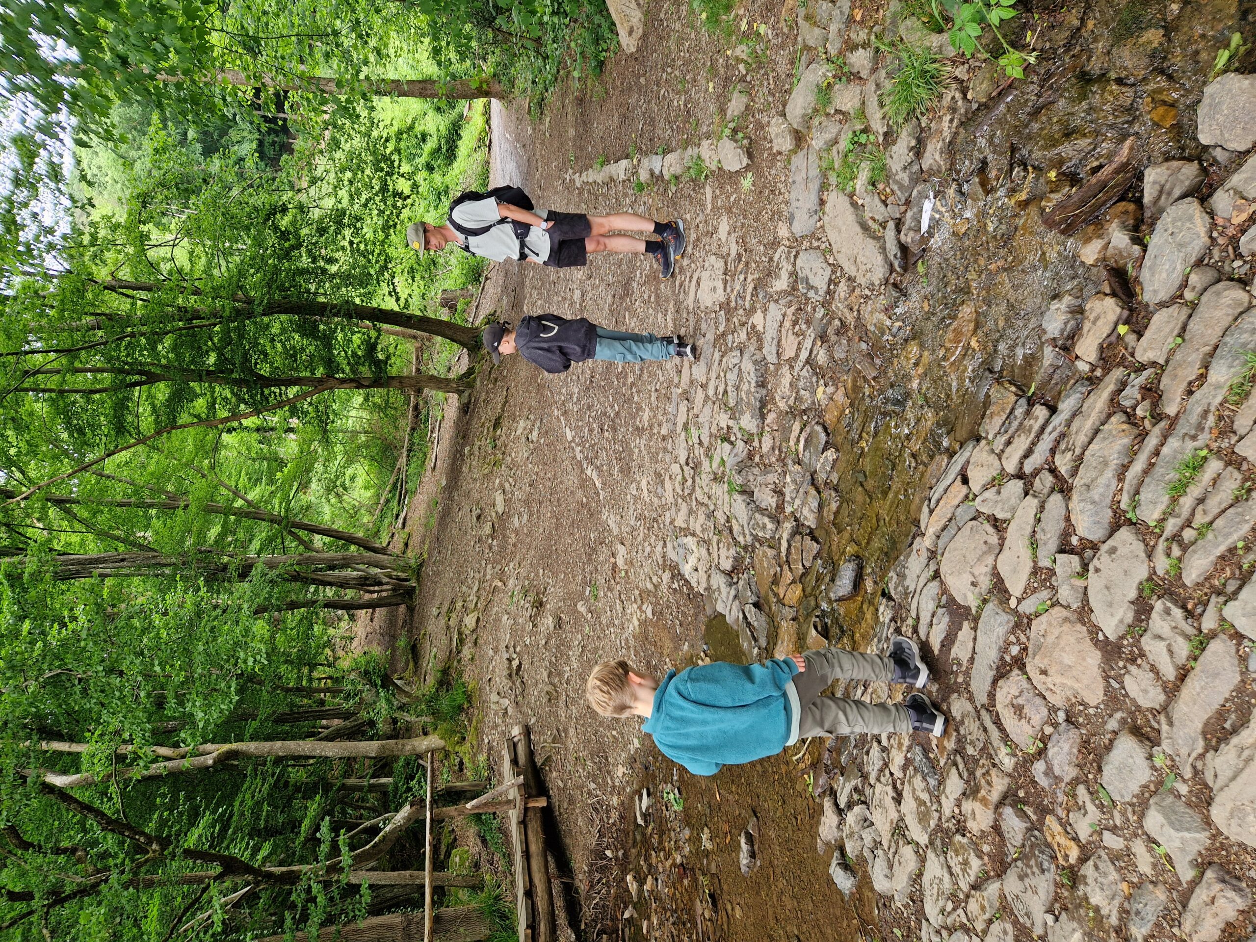Ninglinspo hike met kinderen - vader met twee kinderen steken riviertje over